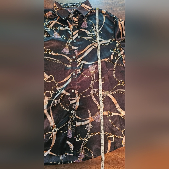 Zeroyaa Men's Luxury Printed Silk Like Satin Button Down Dress Shirt Large NWT - Picture 12 of 12